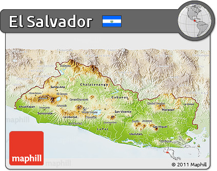Physical 3D Map of El Salvador, lighten