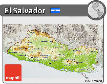 Physical 3D Map of El Salvador, lighten, semi-desaturated