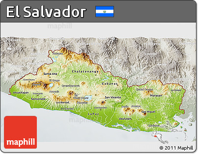 Physical 3D Map of El Salvador, lighten, semi-desaturated