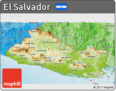 Physical 3D Map of El Salvador, political shades outside, shaded relief sea