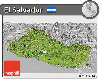 Satellite 3D Map of El Salvador, lighten, desaturated