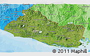 Satellite 3D Map of El Salvador, political shades outside