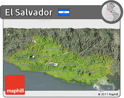 Satellite 3D Map of El Salvador, semi-desaturated