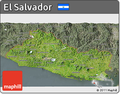 Satellite 3D Map of El Salvador, semi-desaturated