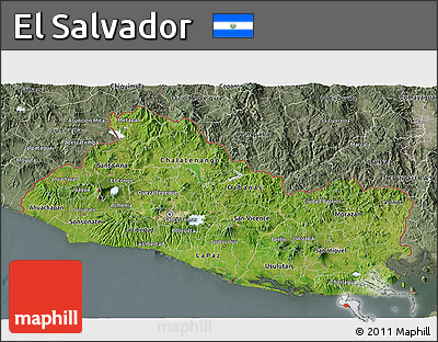 Satellite 3D Map of El Salvador, semi-desaturated