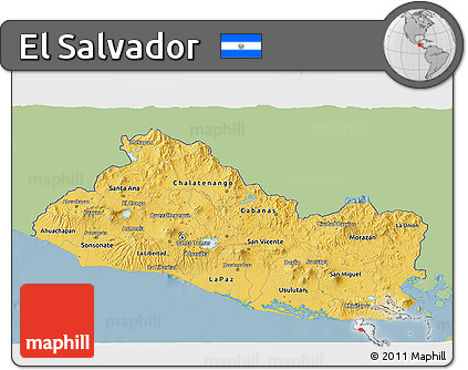 Savanna Style 3D Map of El Salvador, single color outside