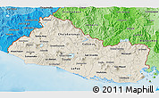 Shaded Relief 3D Map of El Salvador, political shades outside, shaded relief sea