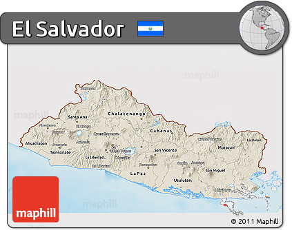 Shaded Relief 3D Map of El Salvador, single color outside
