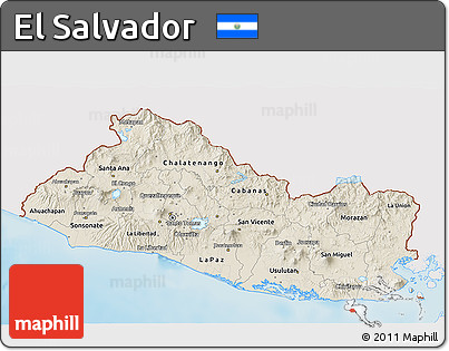 Shaded Relief 3D Map of El Salvador, single color outside