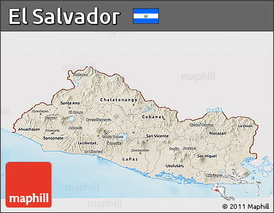 Shaded Relief 3D Map of El Salvador, single color outside