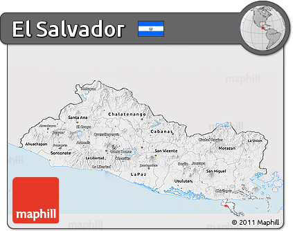 Silver Style 3D Map of El Salvador, single color outside