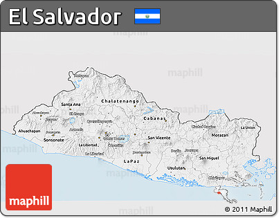 Silver Style 3D Map of El Salvador, single color outside