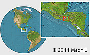 Satellite Location Map of Nueva Trinidad, highlighted parent region, within the entire country