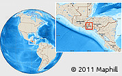 Shaded Relief Location Map of Nueva Trinidad, within the entire country