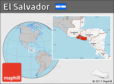 Gray Location Map of El Salvador, highlighted continent