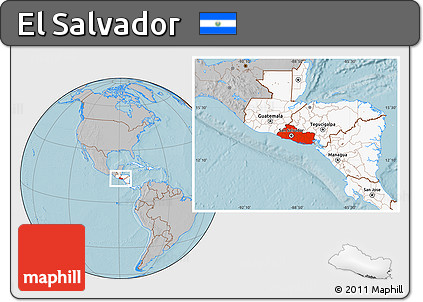 Gray Location Map of El Salvador, highlighted continent, hill shading