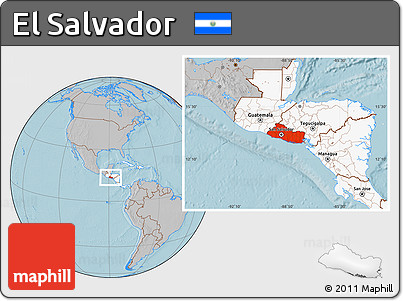 Gray Location Map of El Salvador, highlighted continent, hill shading
