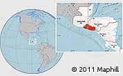 Gray Location Map of El Salvador, highlighted continent, hill shading