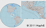 Gray Location Map of El Salvador, hill shading outside