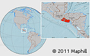 Gray Location Map of El Salvador, hill shading