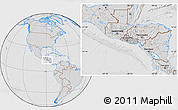 Gray Location Map of El Salvador, lighten, desaturated, hill shading