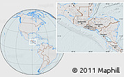 Gray Location Map of El Salvador, lighten, hill shading