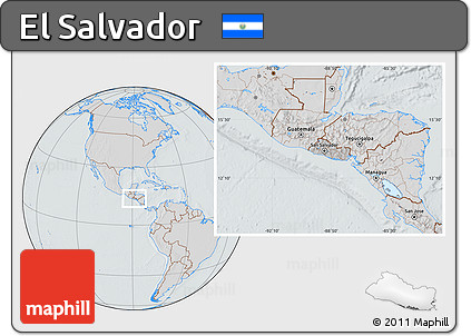 Gray Location Map of El Salvador, lighten, semi-desaturated, hill shading