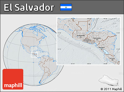 Gray Location Map of El Salvador, lighten, semi-desaturated, hill shading