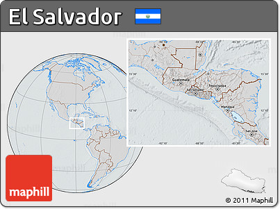 Gray Location Map of El Salvador, lighten, semi-desaturated, hill shading