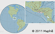 Gray Location Map of El Salvador, savanna style outside, hill shading outside