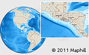 Gray Location Map of El Salvador, shaded relief outside, hill shading