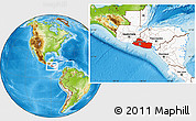 Physical Location Map of El Salvador, highlighted continent