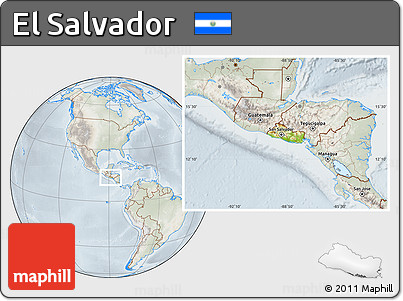 Physical Location Map of El Salvador, lighten, semi-desaturated
