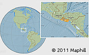 Political Location Map of El Salvador, savanna style outside, hill shading