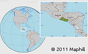 Satellite Location Map of El Salvador, gray outside