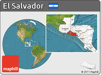 Satellite Location Map of El Salvador, highlighted continent