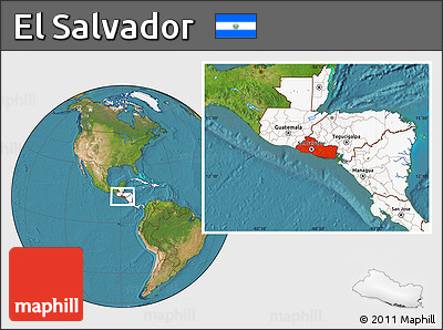 Satellite Location Map of El Salvador, highlighted continent