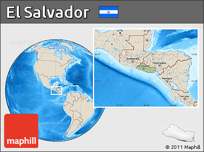 Savanna Style Location Map of El Salvador, shaded relief outside