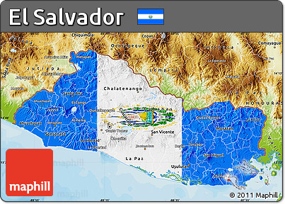 Flag Map of El Salvador, physical outside, bathymetry sea, flag rotated