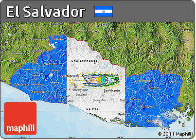 Flag Map of El Salvador, satellite outside, bathymetry sea, flag rotated