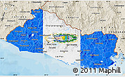 Flag Map of El Salvador, shaded relief outside, bathymetry sea, flag rotated