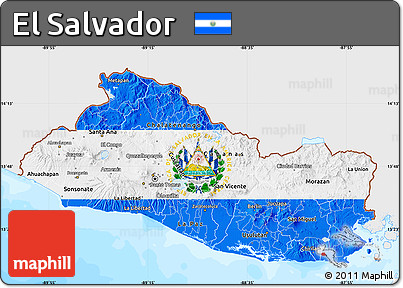 Flag Map of El Salvador, single color outside, bathymetry sea, flag centered