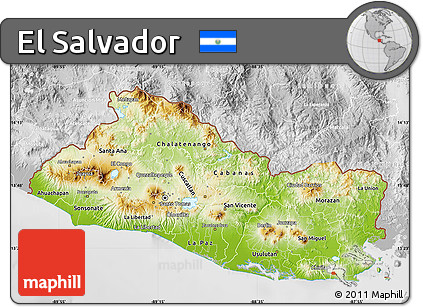 Physical Map of El Salvador, lighten, desaturated