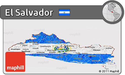 Flag Panoramic Map of El Salvador, flag centered