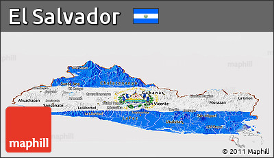 Flag Panoramic Map of El Salvador, flag centered