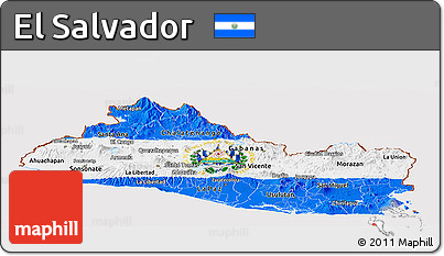 Flag Panoramic Map of El Salvador, flag centered