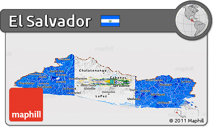 Flag Panoramic Map of El Salvador, flag rotated