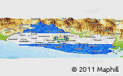 Flag Panoramic Map of El Salvador, physical outside, bathymetry sea, flag centered