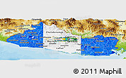 Flag Panoramic Map of El Salvador, physical outside, bathymetry sea, flag rotated