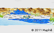 Flag Panoramic Map of El Salvador, physical outside, bathymetry sea